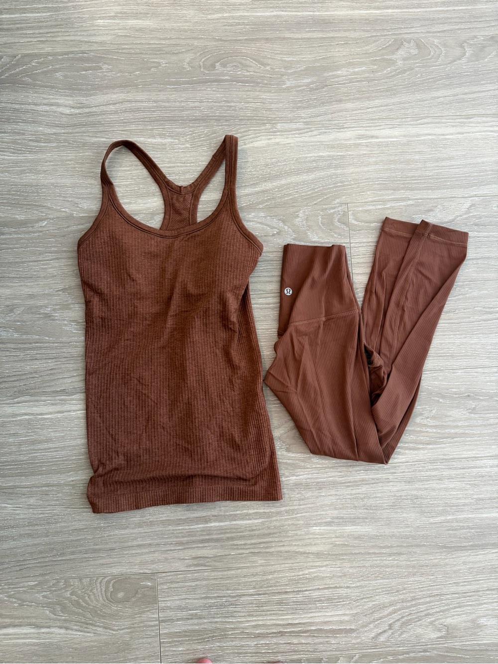 Lululemon athletica Womens Brown Ribbed Tank and Legging Set